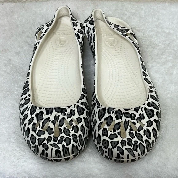 Crocs Kadee Ballet Flats White Leopard Print Size 8 - Picture 9 of 13